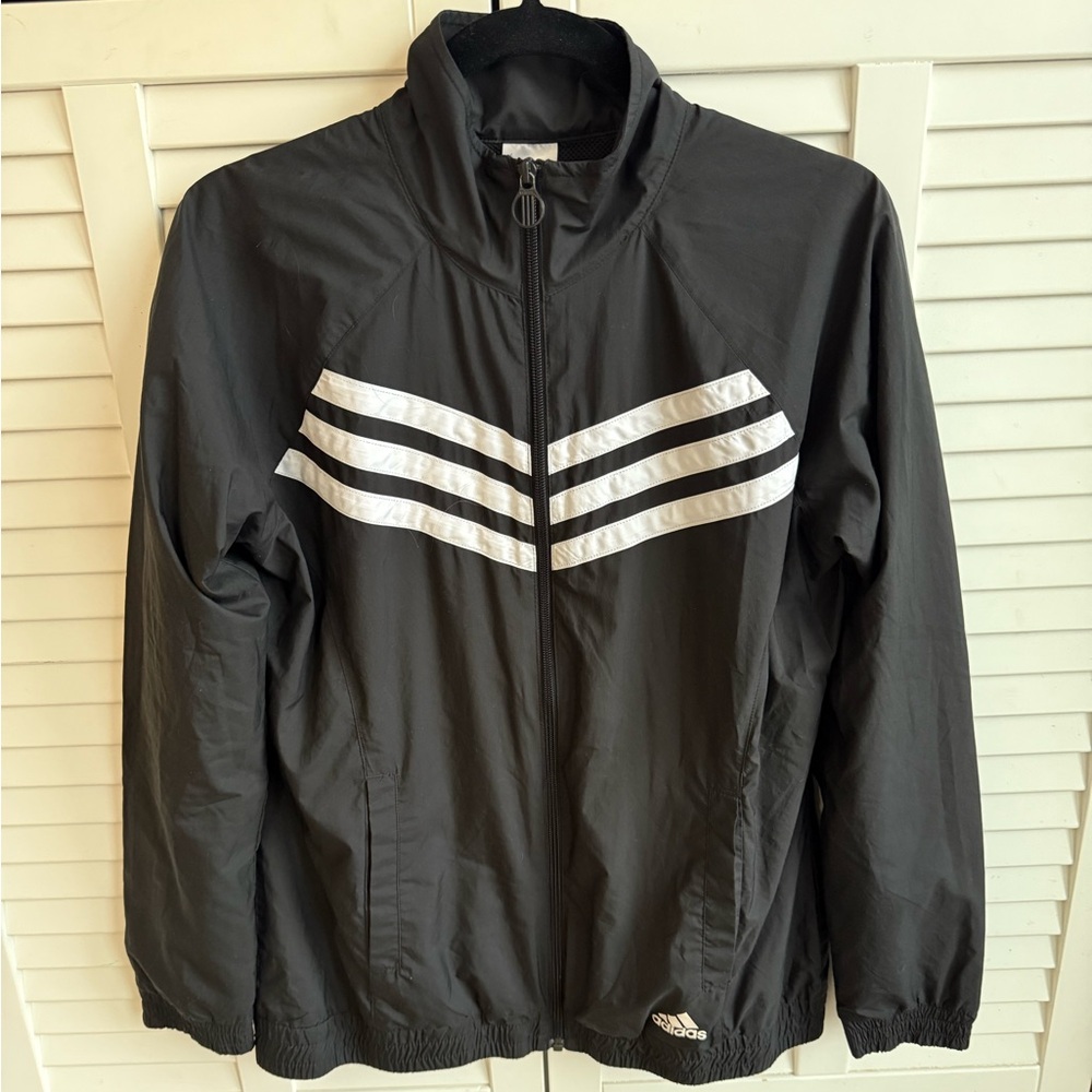Vintage adidas black and white Chevron striped full zip oversized track jacket